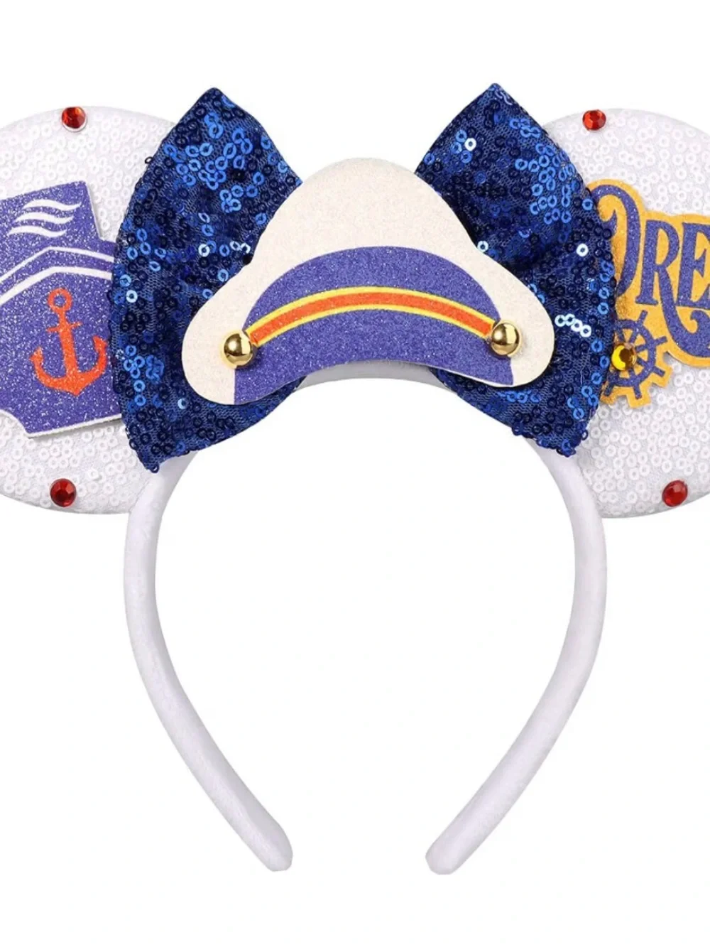 Disney Sequin Sailor Mouse Ear Headband in Navy, White, Gold